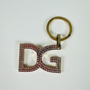 Dolce & Gabbana Keyring Womens One Size Gold Tone DG Logo Rhinestone Made Italy